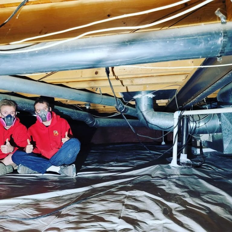 Crawlspace Encapsulation with Technicians in Protective Gear

